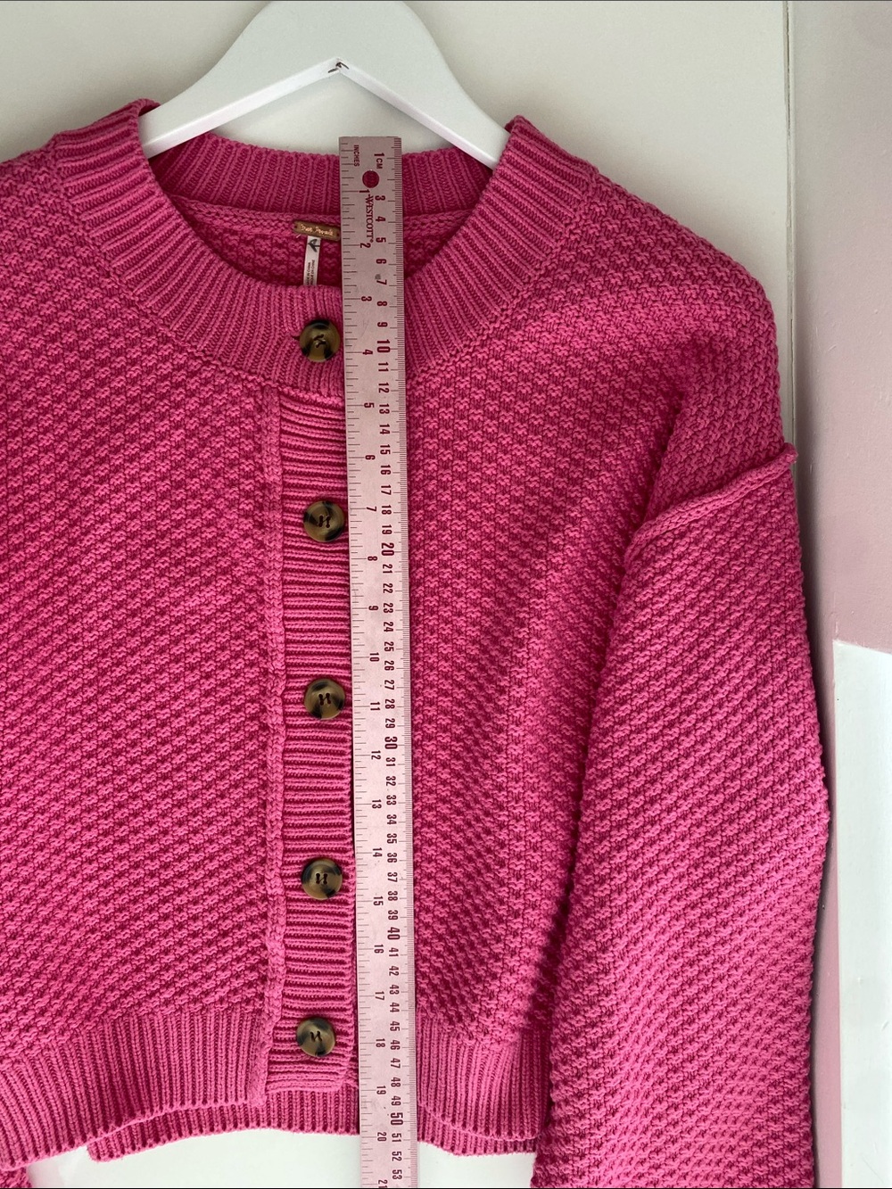 Free People Lila Knit Cardigan Cotton Blend Plumdrop (Dark Bubblegum Pink) Size - Picture 8 of 9